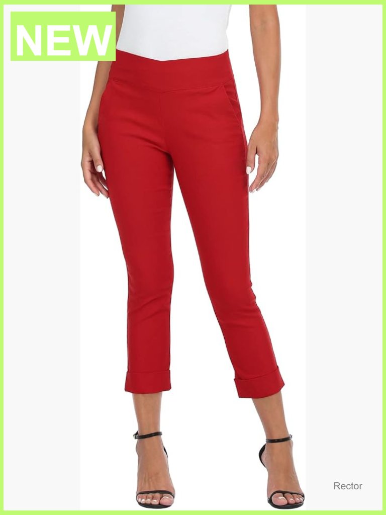 Mid Rise Pull On Capri Pants With Pockets Elastic Waist Cropped Work Pants